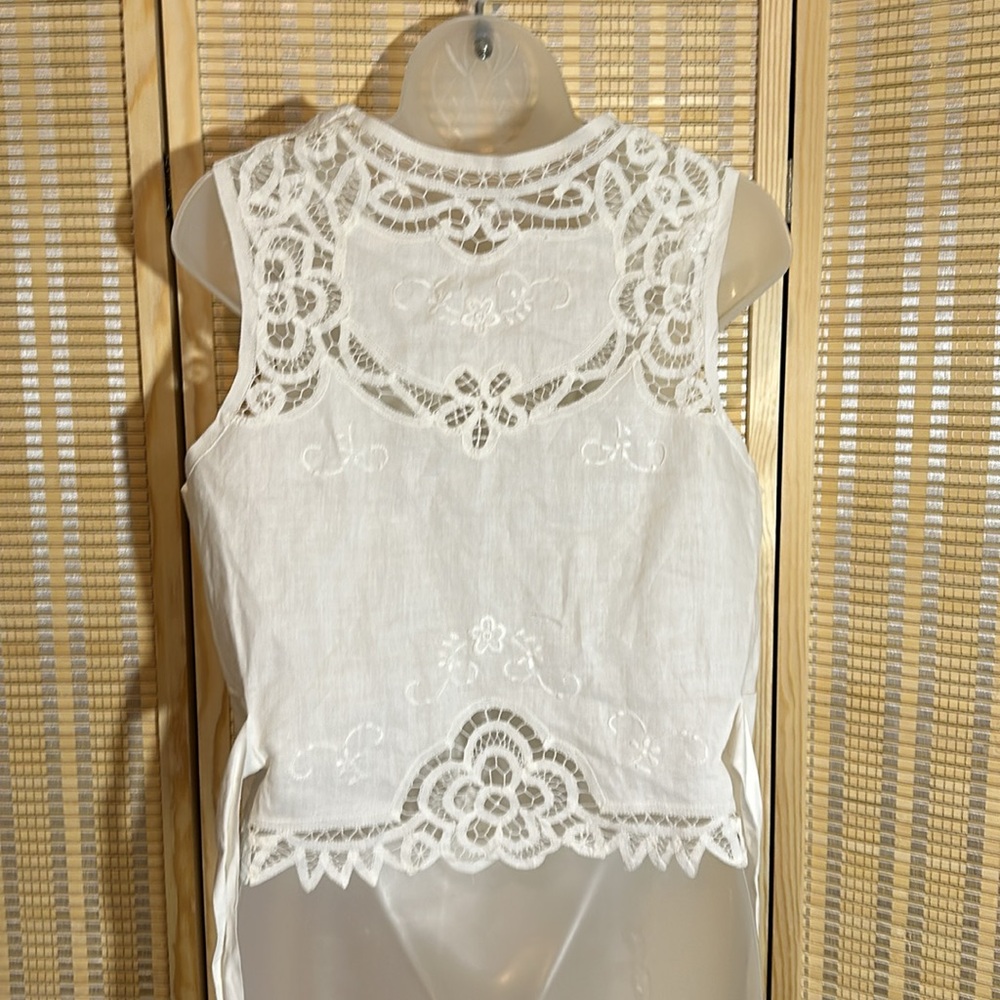 Wimpole Street Vintage 1990s Y2K Crisp White Linen Cotton Lace Vest Large? - Picture 9 of 15